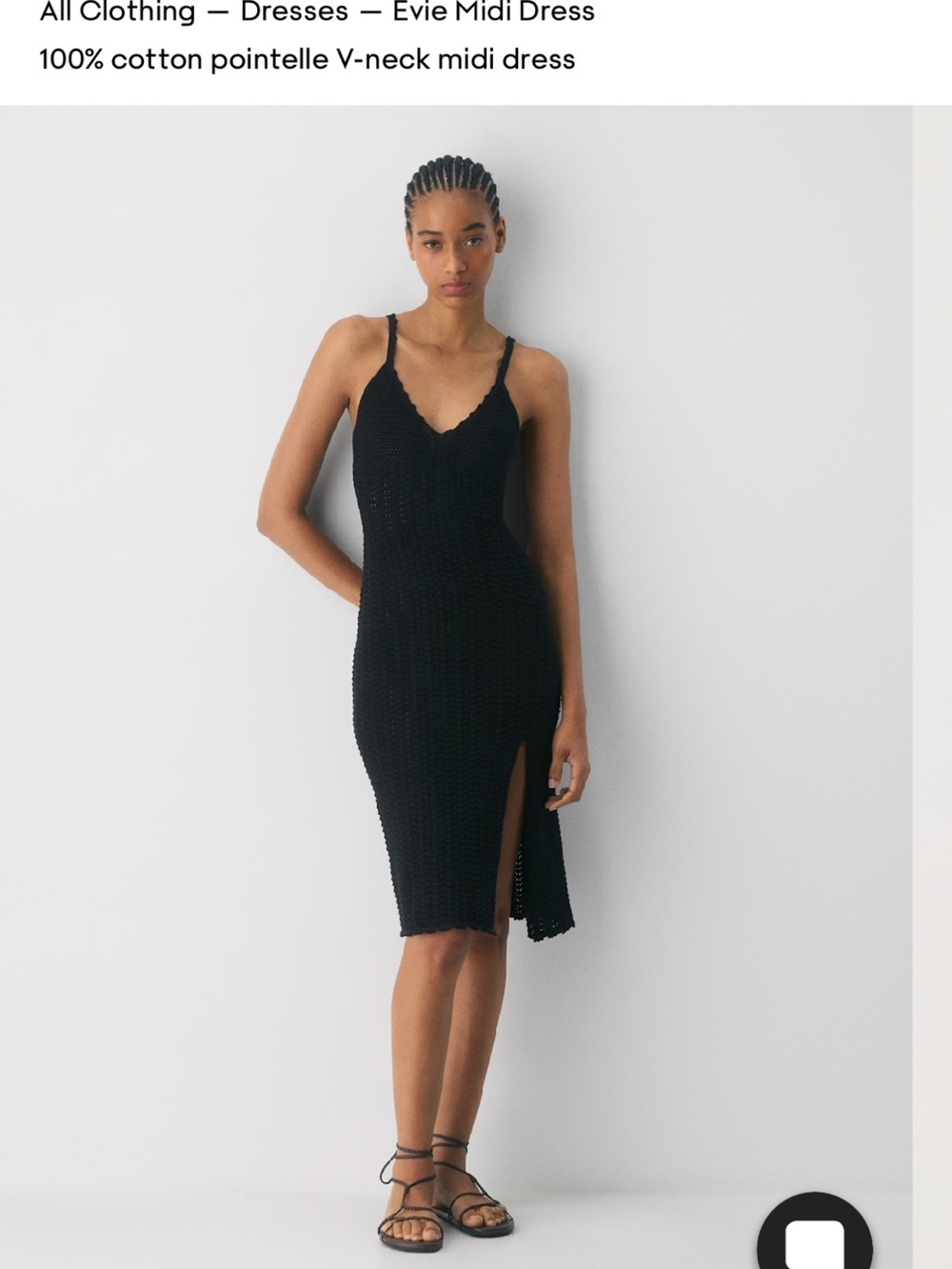 EVIE Black V‑Neck Pointelle Midi Dress with Side Slit